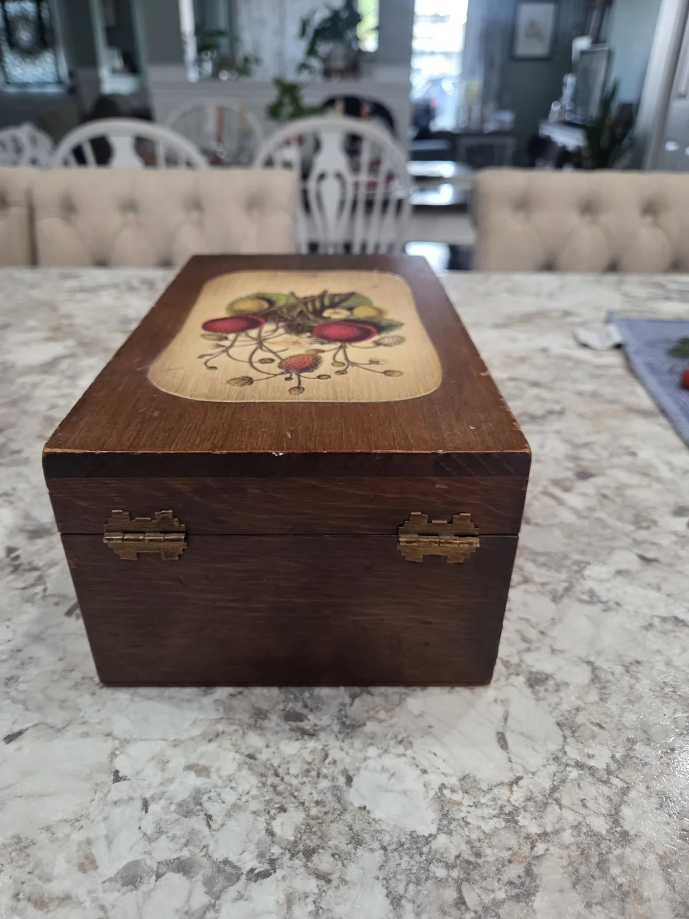Vintage XL Wooden Fruit Art Recipe Box Handmade Painted Primitive 9x6